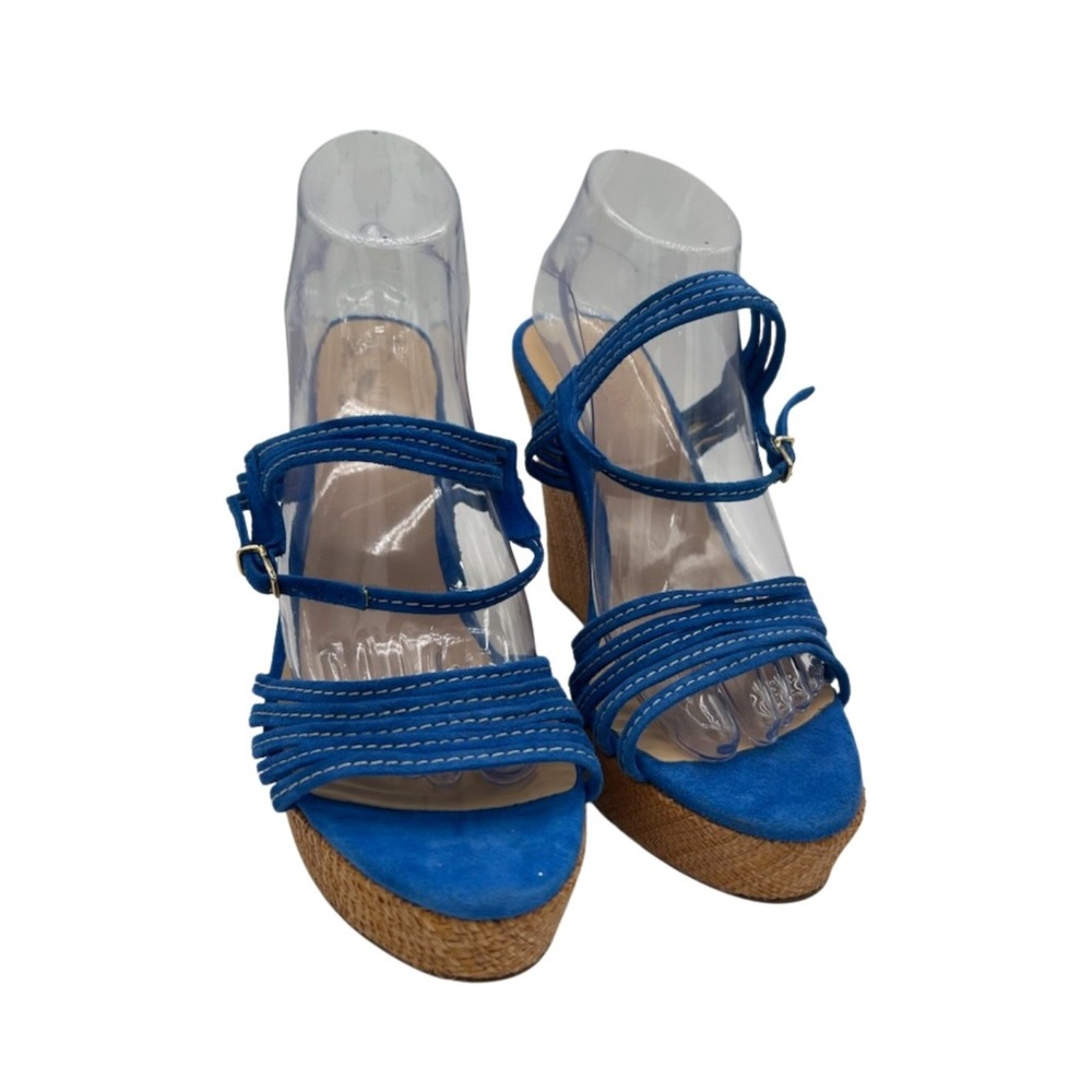 J.Crew Wedge Sandals Women's Size 9 M Blue Suede Leather Espadrille Wedges